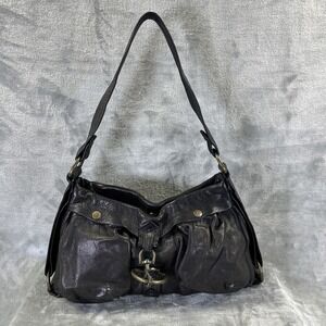 Mike & Chris East West Shoulder Bag Purse Black Leather
